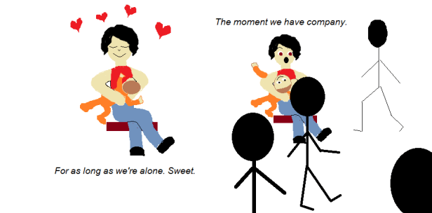 Note: I totally support breastfeeding in public. In private. On a train or in the rain. On a boat or with a goat. Well not...WITH a goat. I don't mean breastfeed a goat. I just mean...if a goat's there then...that's cool.